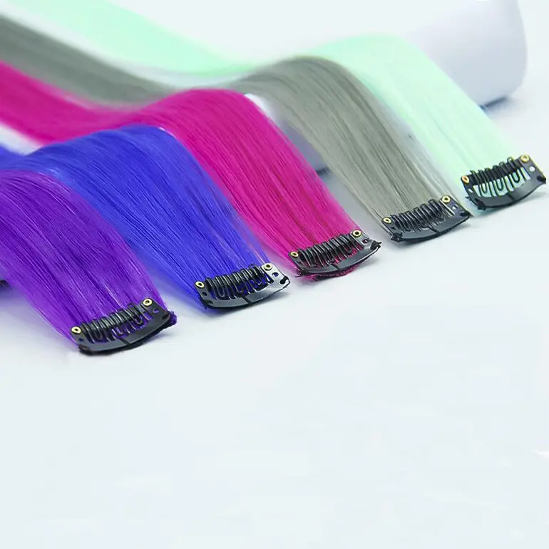 Grampo colorido em Extensões Do Cabelo Multi-cores do Partido Destaques Reta Longa Peruca Clipe Colorido Para A Festa de formatura