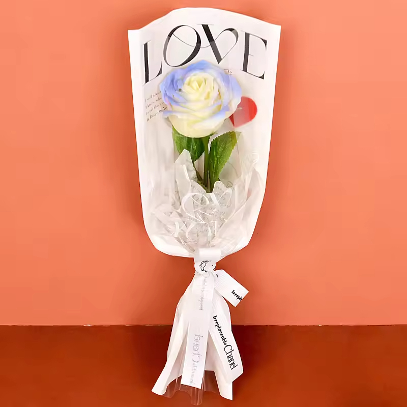 ช่อดอกไม้สบู่กุหลาบสีน้ำเงินน้ำแข็งบด