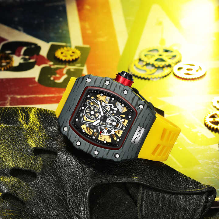 PINTIME PT2104 Herren Luxus uhren Marke Automatische Herren Mechanische Armbanduhr Sport Coole Uhr Hip Hop Herren uhr Reloj Hombr