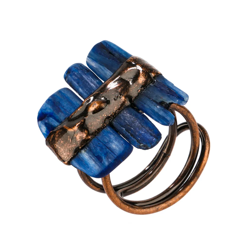 Anillos ajustables de piedra turquesa cruda Vintage cristal azul Chapado en bronce antiguo anillos de piedra Natural joyería