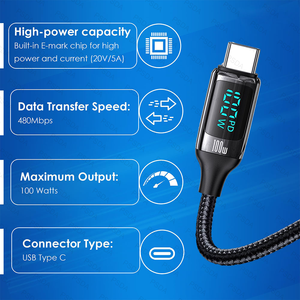 สายชาร์จเร็ว USB Type C หน้าจอดิจิตอล LED 6A 66วัตต์สำหรับ iPhone 16 Samsung Xiaomi Mi Huawei - Product Image 2