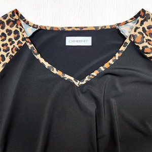 Đầy đủ vẻ đẹp thương hiệu tùy chỉnh cộng với phụ nữ 3/4 flounce tay áo T-shirt Ity cơ thể báo in yoryo tương phản nông dân hàng đầu - Product Image 4