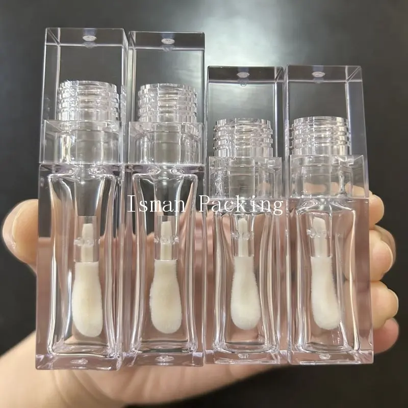 Offre Spéciale bouteille de brillant à lèvres en cristal clair carré vide tubes de conteneur de brillant à lèvres transparents avec grande brosse à baguette 8ml 10ml