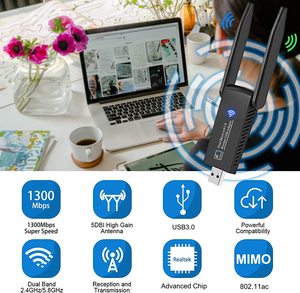 Scheda di rete Wireless Gigabit 1300Mbps 5G ricevitore wifi USB per computer senza driver dual-band - Product Image 2
