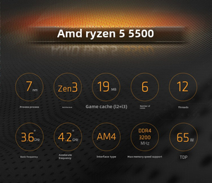AMD R5 5500 - 5000 serie 6-Core 3.6GHz Socket AM4 65W processore Desktop-CPU scatola 100-100000457