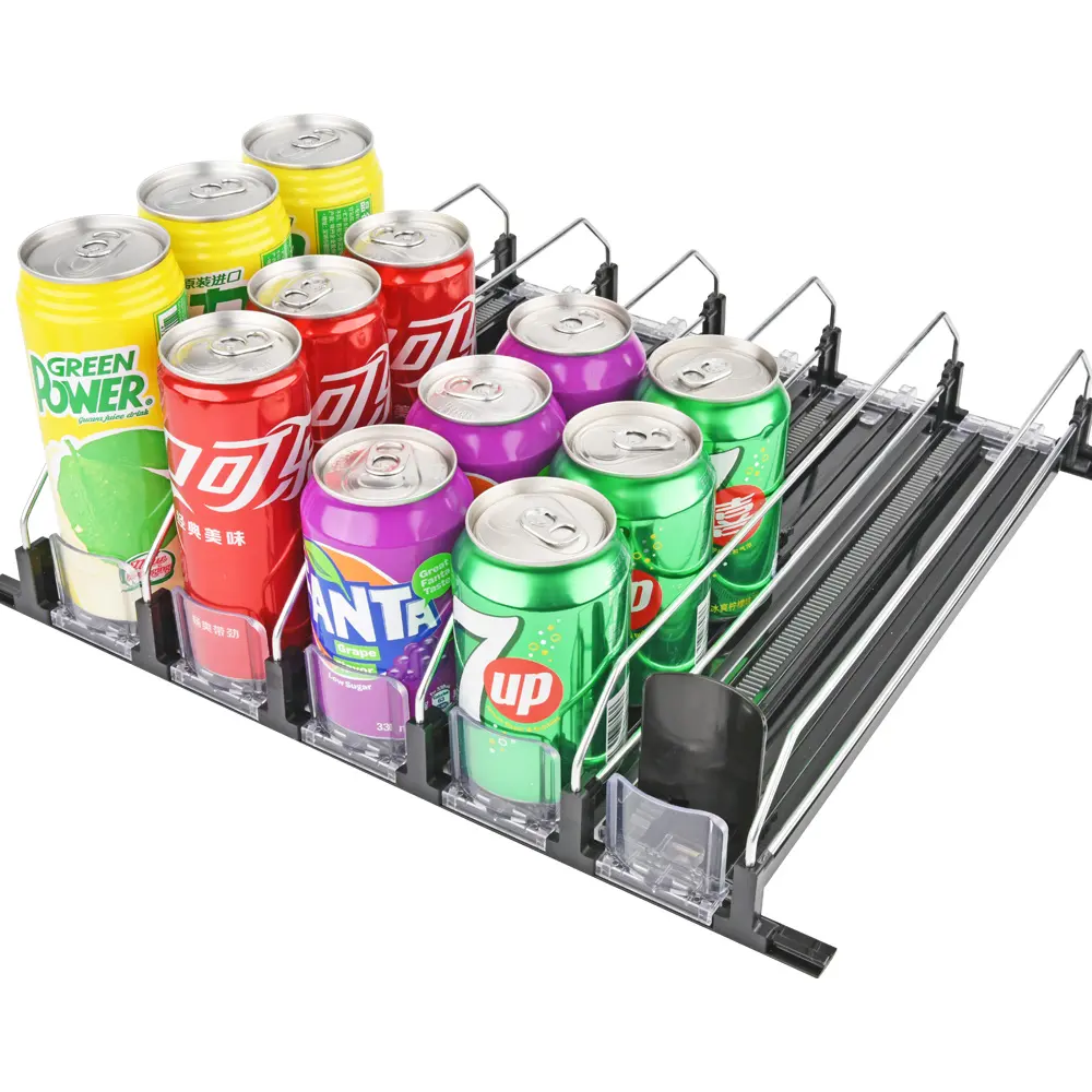 Sping Loaded Drink Bottle Can Shelf Pusher Organizer for Refrigerator