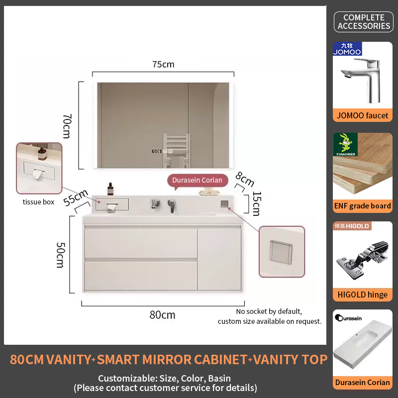 80Domestic Durasein Integrated Basin + Smart Mirror Cabinet