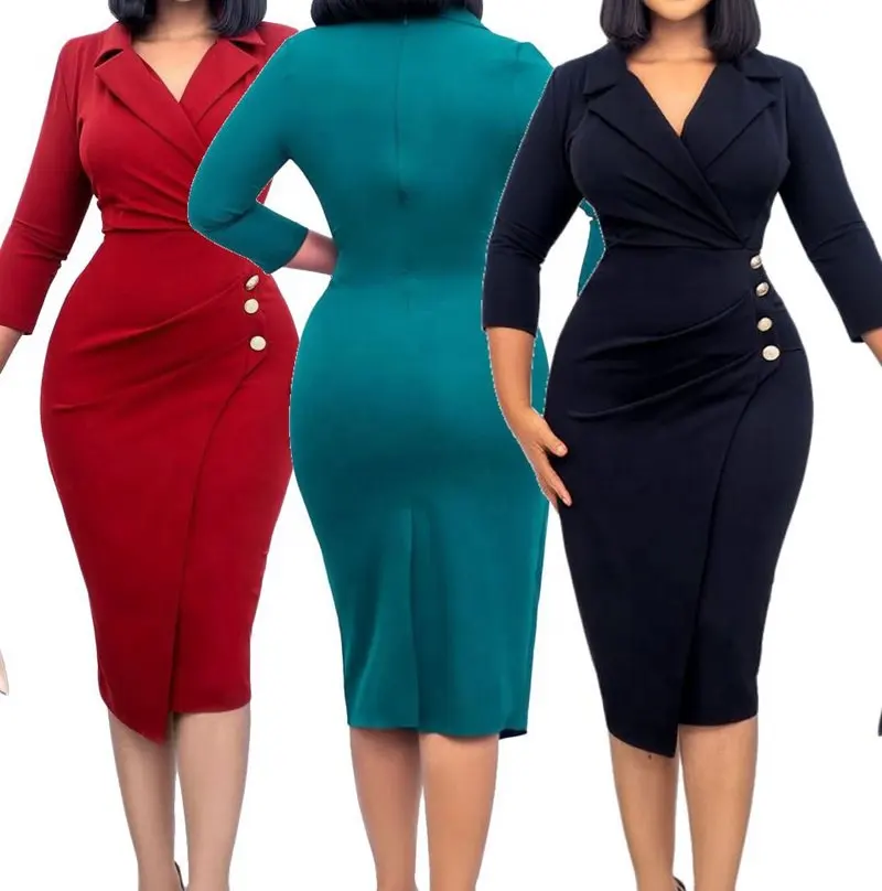Y212036 new fashion Women Solid Color Elegant Tight Pencil Career Dresses Ladies Formal Office Dresses