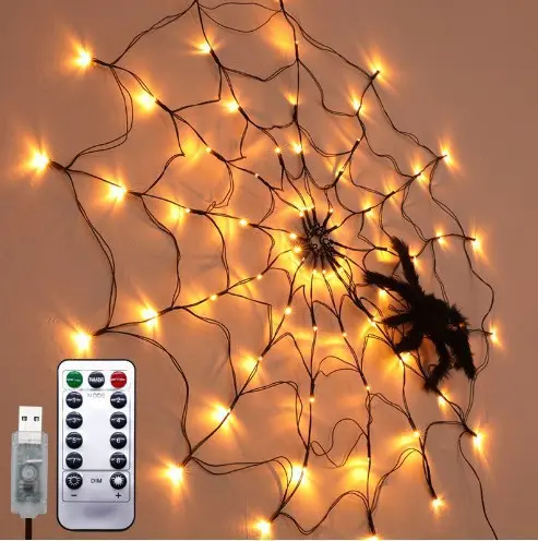 Bán Buôn Hot Bán 8 Chức Năng Từ Xa LED Cổ Tích Đèn Halloween Spider Web Đèn Lồng Lễ Hội Đạo Cụ RC USB Chuỗi Ánh Sáng