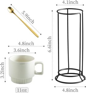 Perfect for Coffee Tea or Latte Stackable Coffee <strong>Cup</strong> <strong>Set</strong> with Stand 325ml Tea <strong>Cup</strong> <strong>Set</strong> with Spoon White Fun square <strong>Handle</strong> - Product Image 6
