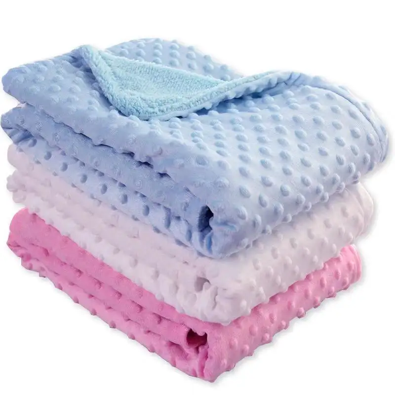 Toptan % 100% polyester bebek battaniyesi süper yumuşak süblimasyon polar battaniye minky nokta bebek battaniyesi