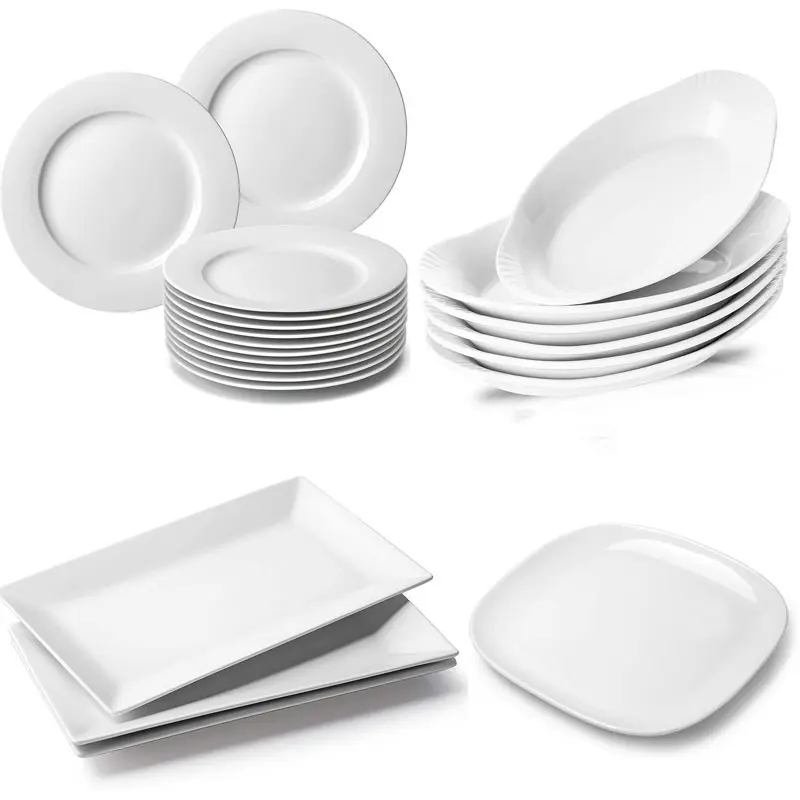 Diseño Popular forma redonda de cerámica placa borde doble platos de porcelana blanca