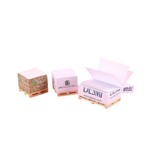Bloc de notas adhesivas de bloque de papel cubo con logotipo personalizado al por mayor, pequeño palé de madera promocional de alta calidad, Bloc de notas adhesivas