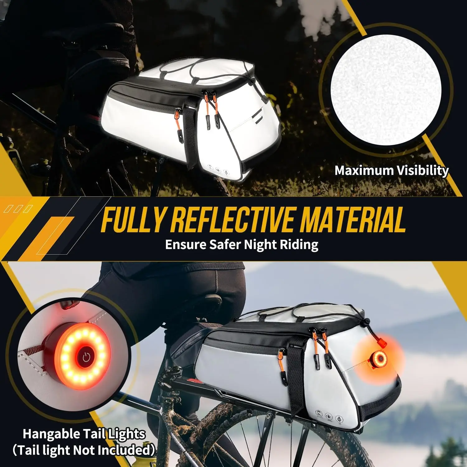 2024 new Factory 3 in 1 10L High-Reflective Bicycle Rear Rack Trunk Storage Bags E-Bike Pannier Saddle Shelf Bag Backpack