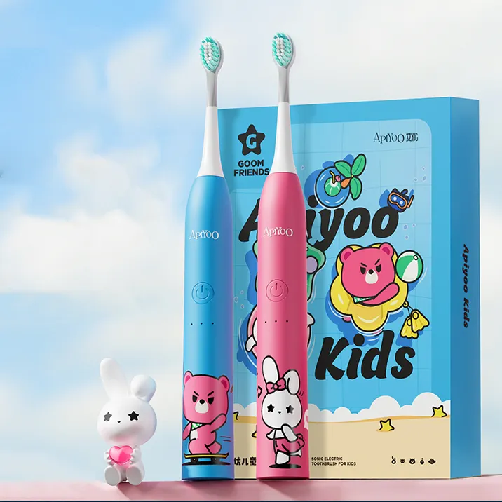 Güzel sevimli karikatür etiket şarj edilebilir bebek sonic çocuk elektrikli diş fırçası hediye seti kutusu seyahat için