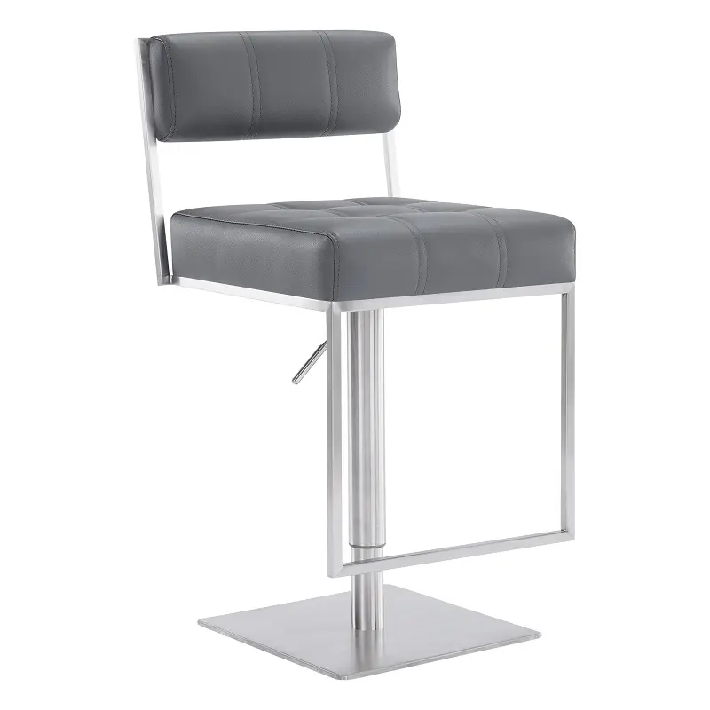 Modern Nordic Kitchen Bar Chairs Luxury Stainless Steel Gas Lift Stand White Leather Swivel Barstool with Good Metallic Design
