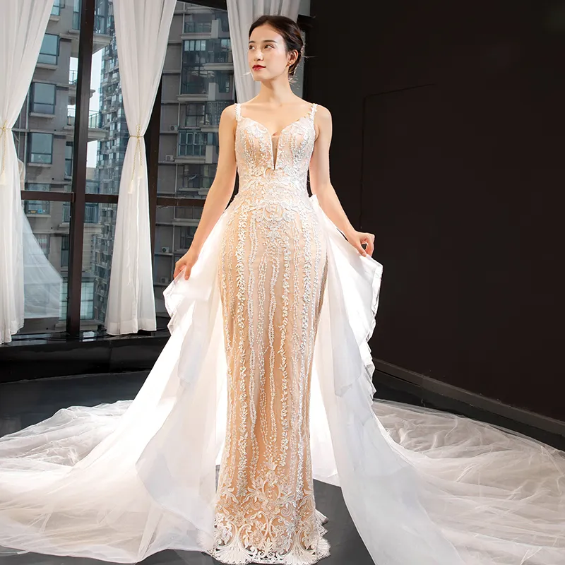 Jancember RSM66875 crystal mermaid applique luxury suzhou detachable train wedding dress