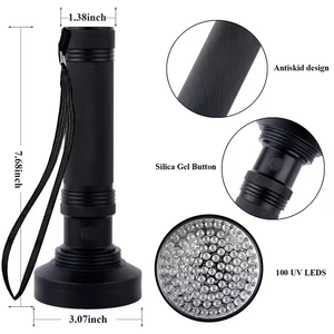 Phổ biến UV đèn pin 100 * UV LED 395nm hợp kim nhôm chất lượng cao màu tím ánh sáng LED Torch ánh sáng 6 * AA pin khô không thấm nước - Product Image 4