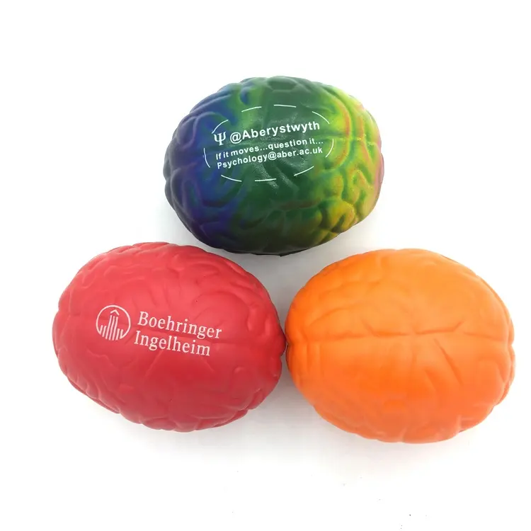 Rainbow Brain Stress Ball PU Stress Brain โลโก้สีที่กำหนดเองโฟมต่อต้านความเครียดสมอง