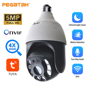 Cámara IP para exteriores de 5MP con bombilla E27, lente dual, Zoom 4X, vigilancia de seguridad panorámica 360, aplicación inteligente Tuya, cámara de red Wifi PTZ