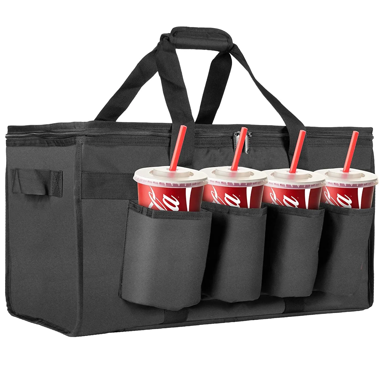 Insulated food delivery bag with cup holders drink carrying cooler bag