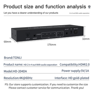 <strong>2</strong>.0 for HDMI <strong>Splitter</strong> <strong>2</strong>-In 4-Out 4K 60Hz Video with Audio Out 2x4 Switch Video <strong>Splitters</strong> &amp; Converters