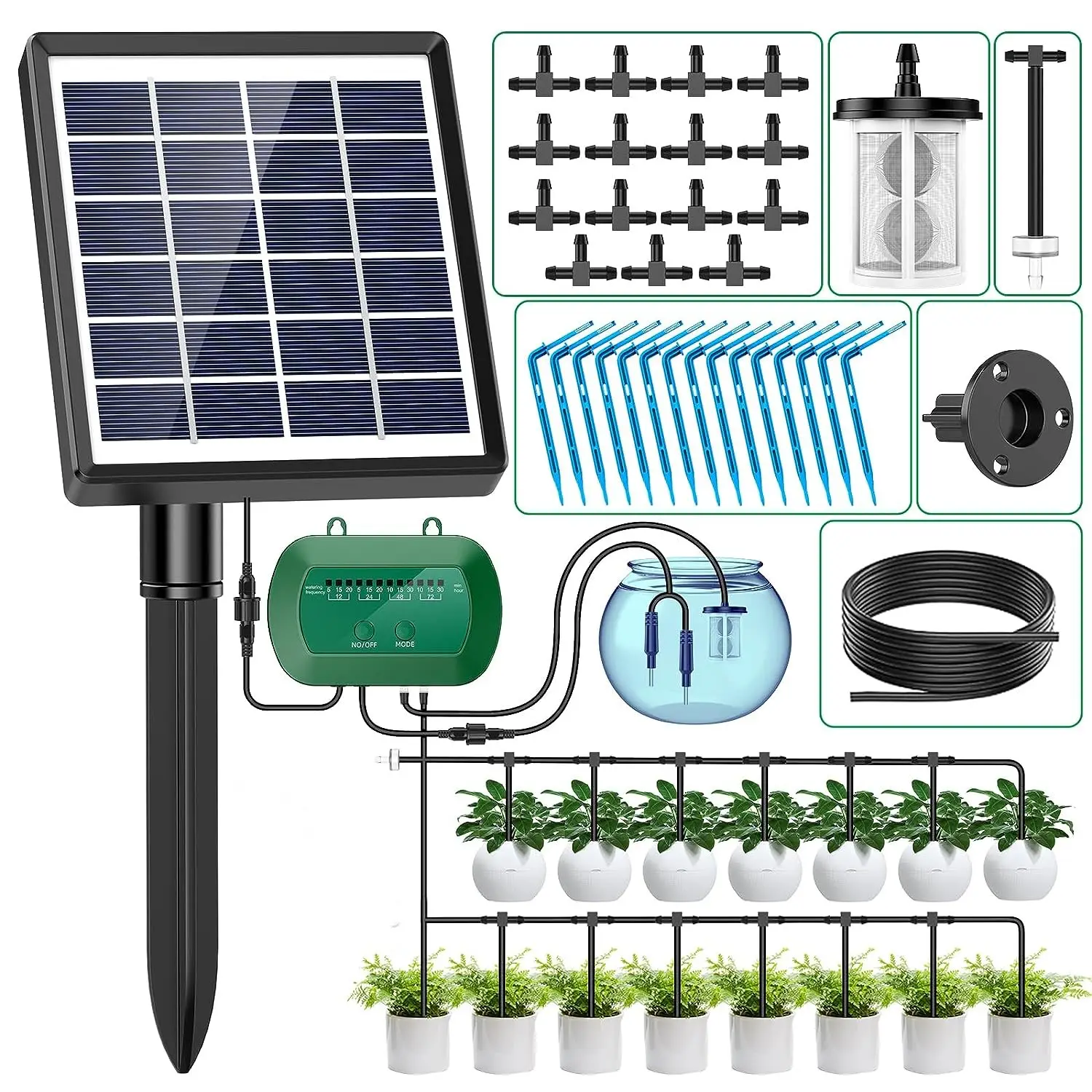 Kit pengontrol Dripper rumah kaca taman, pompa tetes mikro peralatan hidroponik tenaga surya sistem irigasi pengairan otomatis
