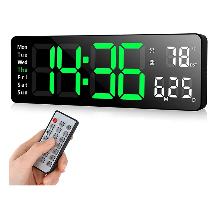 Reloj de pared Digital de pantalla grande con temperatura interior nórdico Simple Pared de salón escritorio Led reloj despertador con Control remoto