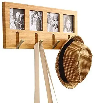 Colgador de madera TRND con marco de fotos, ganchos de pared de madera para ropa, novedad de 201N