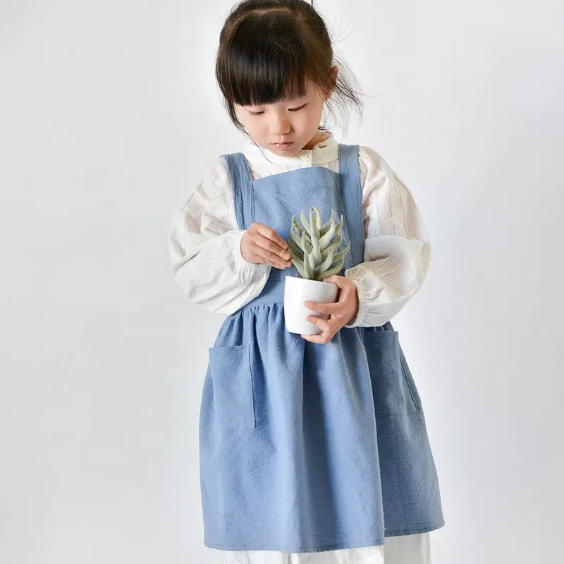 Hot sale eco-friendly cotton linen children apron for cooking artistic creation