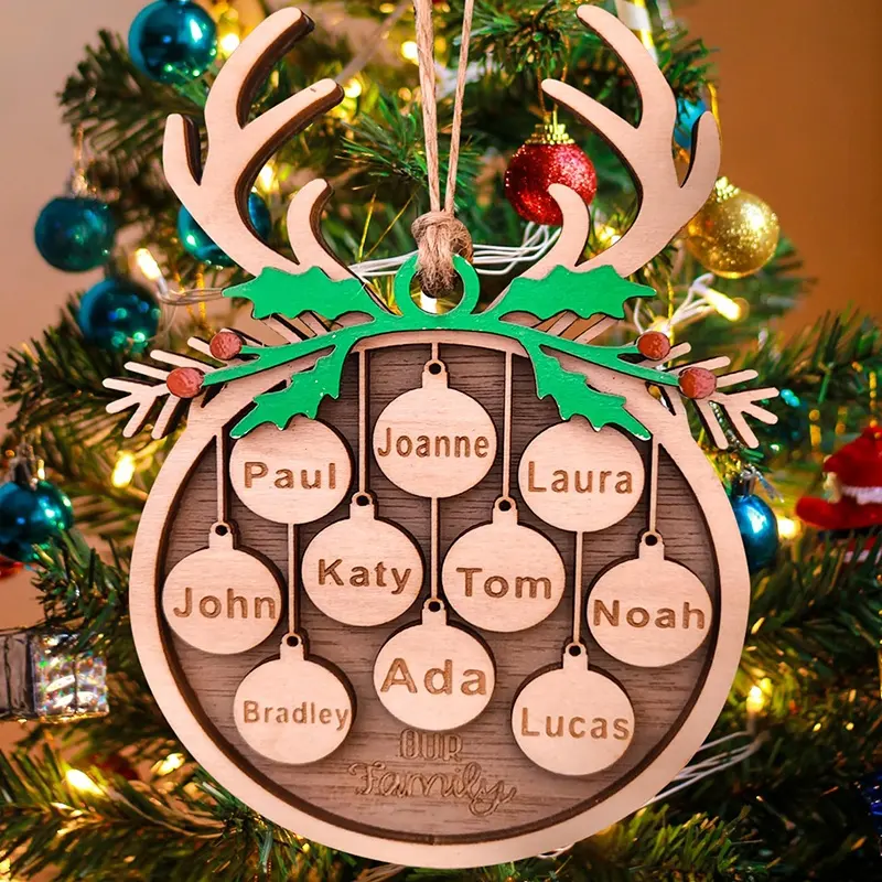 Noms gravés au laser personnaliser 1-10 noms décoration d'arbre de Noël personnalisé 2024 ornements de Noël