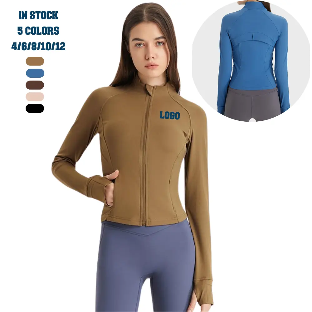 2022 Trendy Hot American abbigliamento Zip Up Sleeve giacca sportiva Fitness Workout Slim Fit Pocket Jacket per le donne