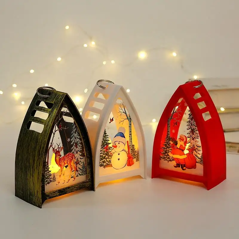Samtoy Party Cadeau Led Light Ornamenten Sneeuwman Santa Claus Lantaarns Tafel Decoratieve Mini Kerstboom Draagbare Kerstlampen