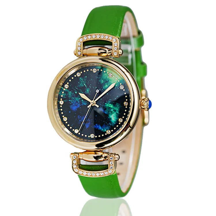 Groene Sterrenhemel Editie Diamant Horloge Armband Stijl Quartz Horloge Waterdichte Ondersteuning Custom Design Quartz Horloge