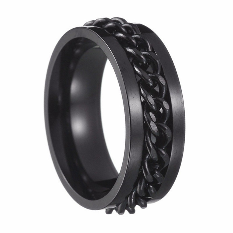 Bague noire avec chaîne noire