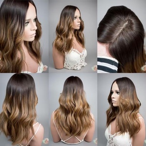 Luxury Ombre Brown Balayage Silk Base Toppers Wefts <strong>Back</strong> Natural Scalp Raw European Virgin <strong>Human</strong> Hair Toppers Thick Hair Pieces - Product Image 4