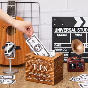 Ahşap ipuçları toplama kutusu kova para saklama kabı öneri kutusu çekiliş para kutusu - Product Image 3