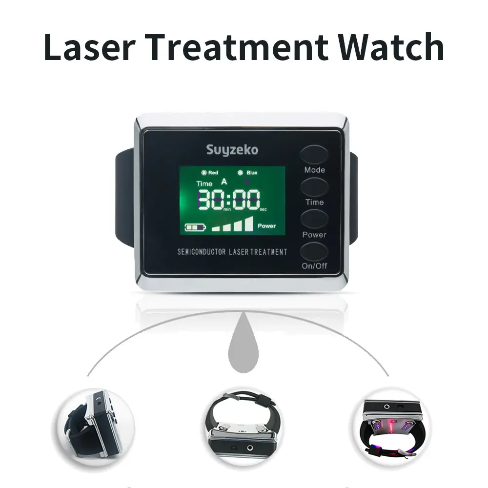 Suyzeko 가정 건강 관리 650nm 콜드 레이저 요법 시계 로우 레벨 레이저 치료 기계 레이저 요법 시계