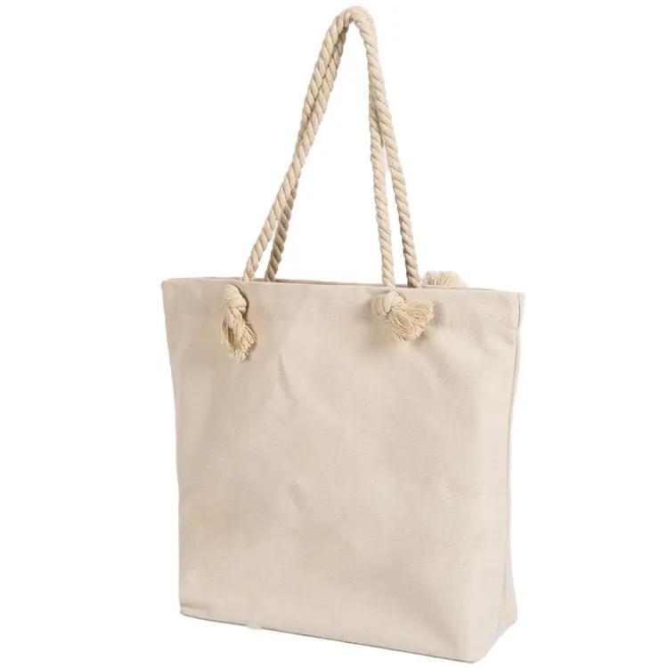 Borsa Tote in tela di cotone ecologica borsa da spiaggia con manico in corda Shopping Canvas Shoulder Canvas Tote Bags