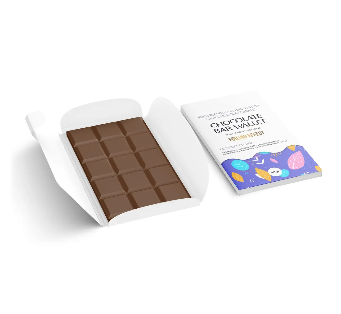 Top aberto papel chocolate bar embalagem saco luxo personalizado chocolate bar embalagem caixa para chocolate