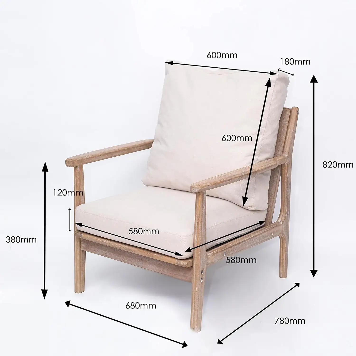 Medieval retro decorative chair Wooden frame armchair Modern lounge chair for Living room bedroom balcony (beige)