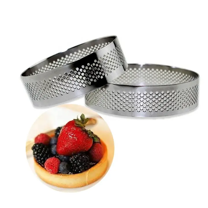 Mini molde de tarta perfurado, molde de aço inoxidável redondo 8cm para cozinhar bolo, confeitaria