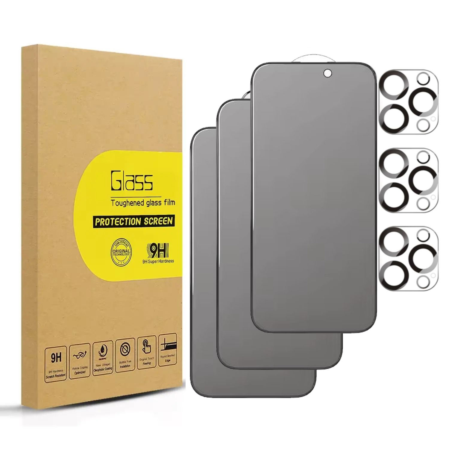 3 protecteurs d'écran de confidentialité + 3 protecteurs d'objectif