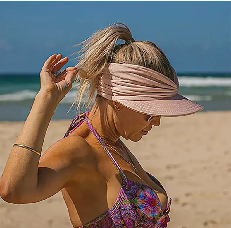 Tùy Chỉnh Phụ Nữ Mùa Hè Che Nắng Kem Chống Nắng Trắng Bãi Biển Hat Đi Xe Đạp Visors Hat Cho Phụ Nữ