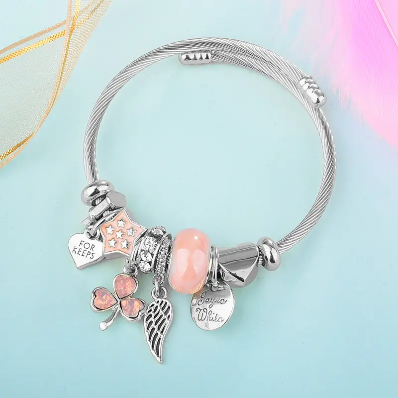 Modalen-pulsera de acero inoxidable con cuentas para mujer, brazalete de cristal rosa de diseño, nuevo, gran oferta