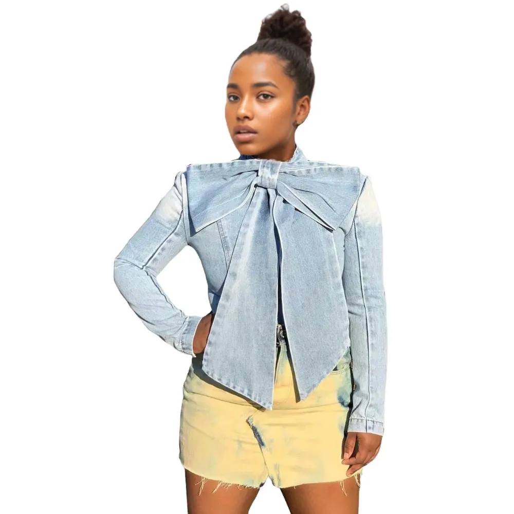 Ltd 2019 blusa feminina jeans com laço para costura, moda outono
