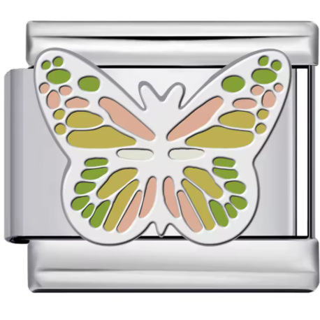 4951-papillon bleu-orange-jaune Argent