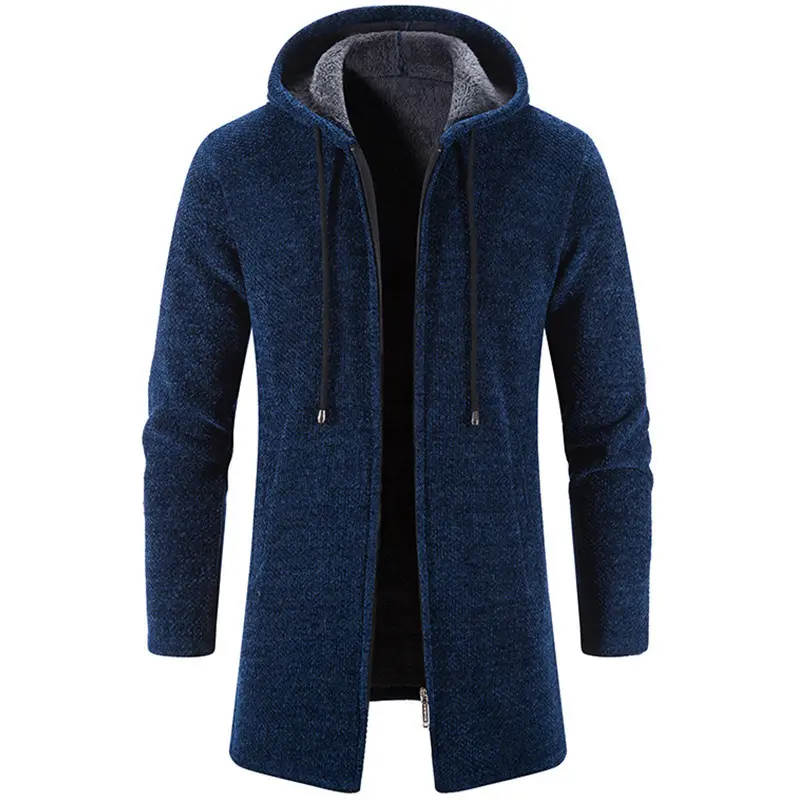 Hot Selling Jacket Warm Winter Long Jacket For Men High Quality Cashmere Cardigan Hooded Fleece Knitting Sweaters Coat
