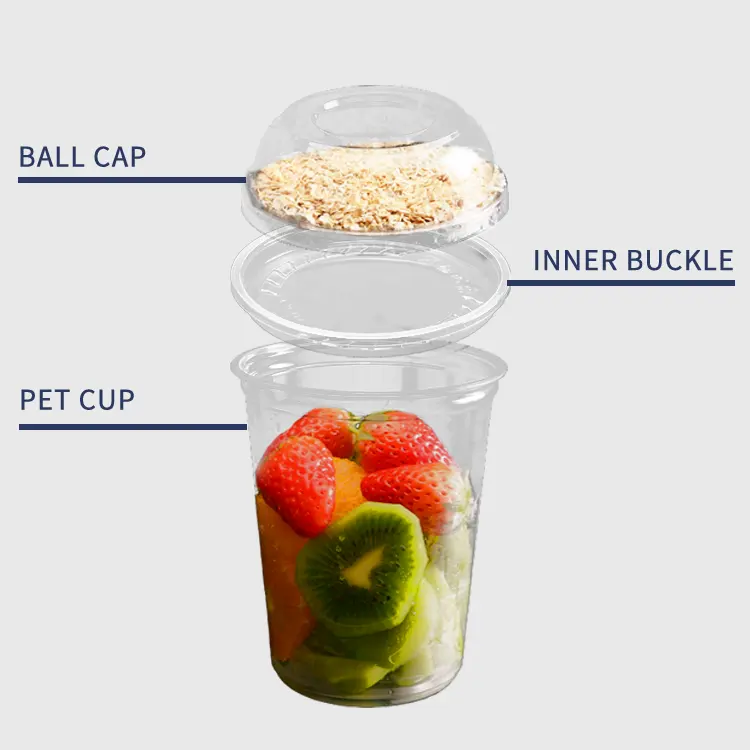Kunststoff Wüsten becher 9 12 Unzen klare PET-Tassen benutzer definierte Logo gefrorene Joghurt Parfait Tassen mit Einzel fach Einsatz und Deckel 12 Unzen