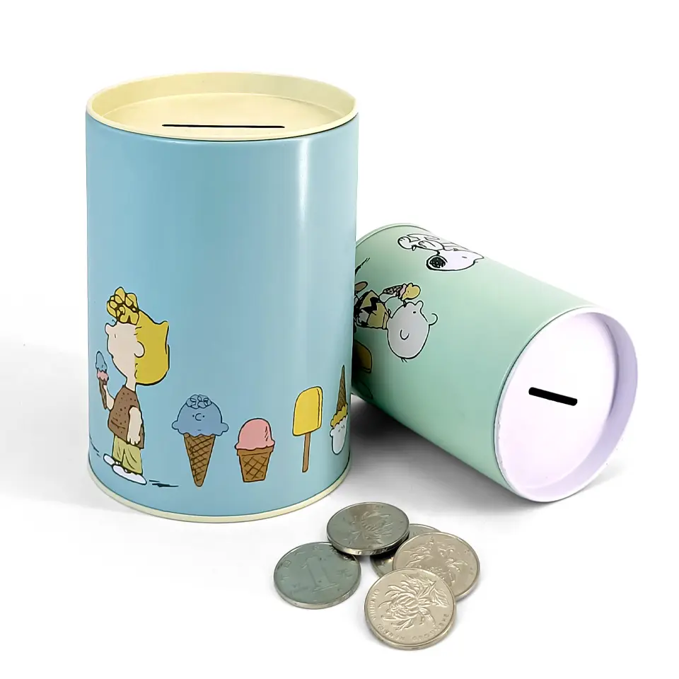 JYB卸売漫画ピギーオイルラウンドコイン銀行ブリキ箱安全な節約ブリキ缶子供のためのお金の貯蔵ブリキ容器